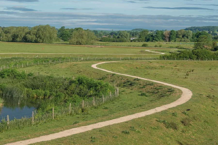 TEP Project: New footpath network running along the tops of flood embankments adjacent to the River Nene at Upton Country Park, Northampton.